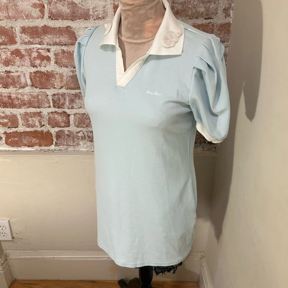 Grace Chow powder blue short sleeve mini shirt dress collared 3D wings Small - Picture 8 of 14